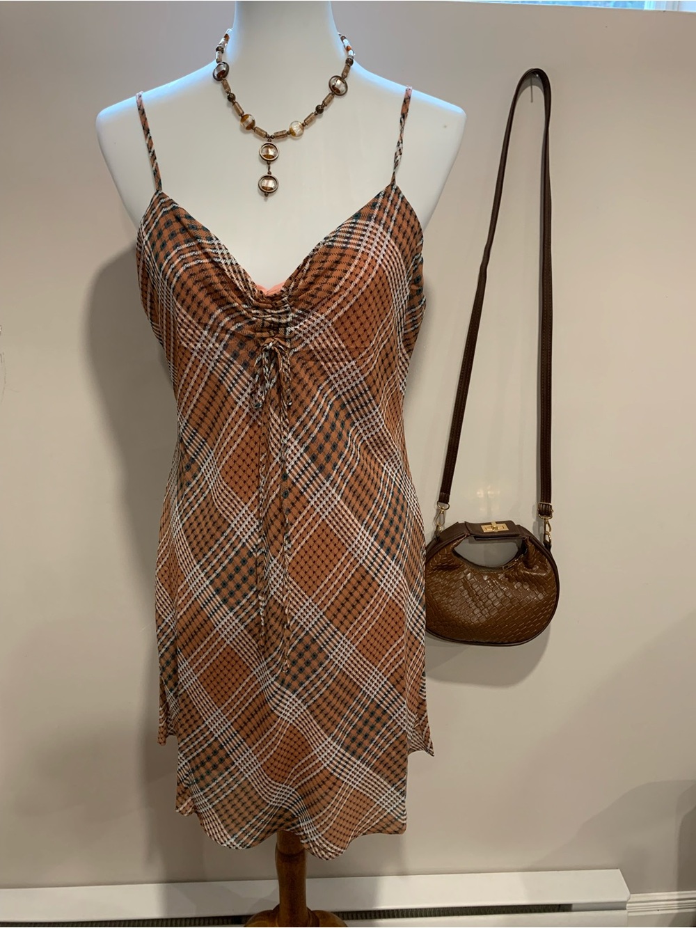 NWOT Sans Souci  Plaid Mini Slip Dress